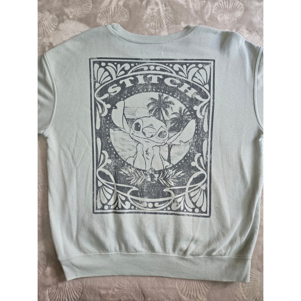 Disney Stitch Sage Green Oversized Crewneck Sweatshirt Art Nouveau Graphic M